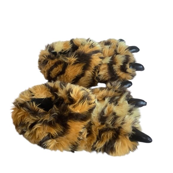 Fuzzy Tiger Claw Paw Slippers Feetmoji Kid Size XL 5/6 Plush Animal Faux Fur - Picture 2 of 5